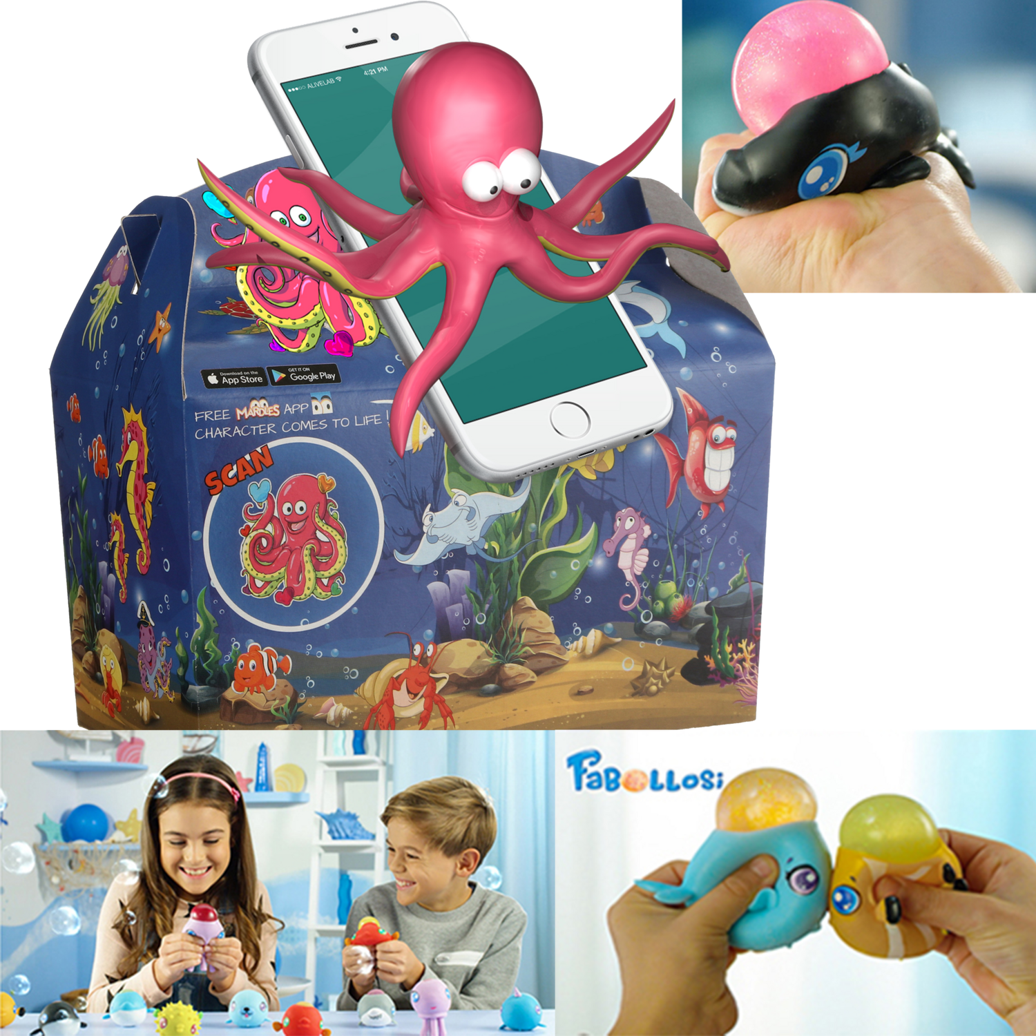  Kidsbox, Cardboard, Ocean, met fabollosi-knijpvissen, 150x214x115mm 1