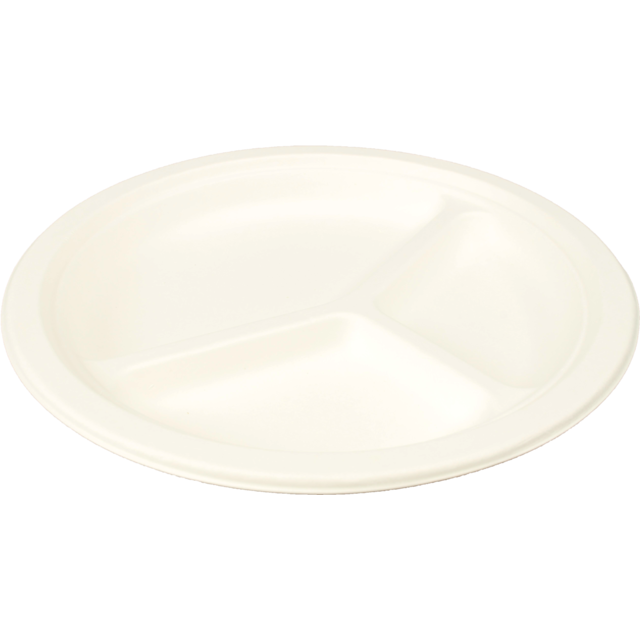 Biodore® Plate, round, 3 compartments , bagasse, Ø260mm, white 1