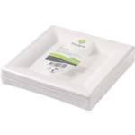 Biodore® Plate, square, 1 compartment, bagasse, 260x260mm, white